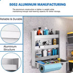 5052 Aluminum Storage Cabinet, 3-Tier Wall-Mounted Tool Cabinet with Flip-Out Work Table and Paper Towel Rack