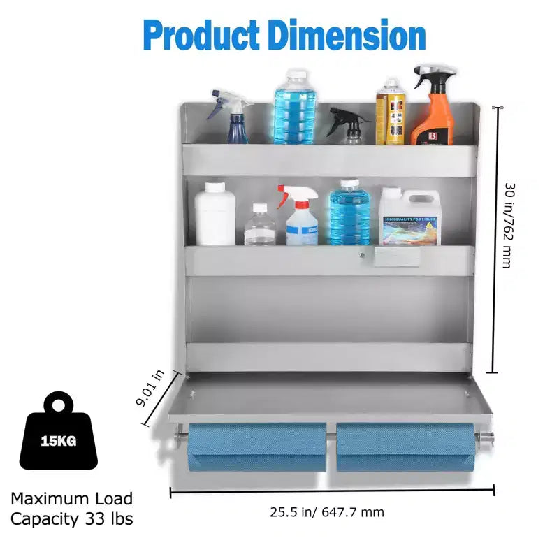 5052 Aluminum Storage Cabinet, 3-Tier Wall-Mounted Tool Cabinet with Flip-Out Work Table and Paper Towel Rack