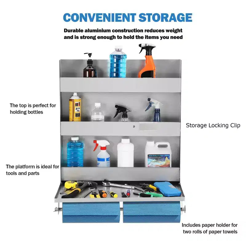 5052 Aluminum Storage Cabinet, 3-Tier Wall-Mounted Tool Cabinet with Flip-Out Work Table and Paper Towel Rack