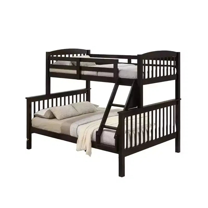 Twin/Full Bunk Bed with Ladder, Slatted, Cherry Brown, Solid Hardwood