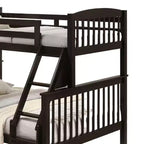 Twin/Full Bunk Bed with Ladder, Slatted, Cherry Brown, Solid Hardwood