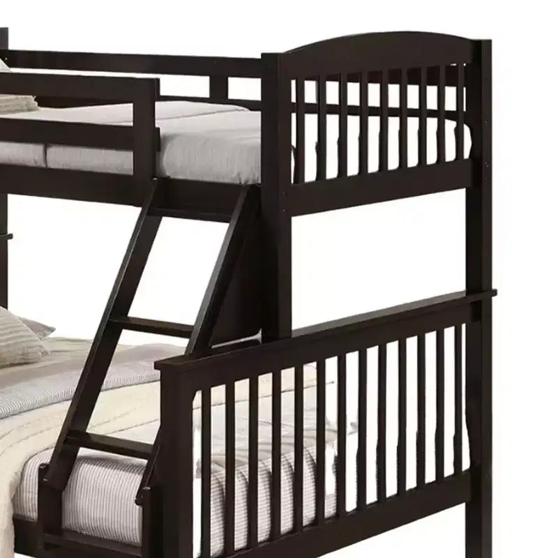 Twin/Full Bunk Bed with Ladder, Slatted, Cherry Brown, Solid Hardwood