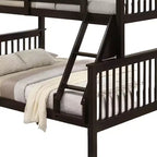 Twin/Full Bunk Bed with Ladder, Slatted, Cherry Brown, Solid Hardwood