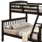Twin/Full Bunk Bed with Ladder, Slatted, Cherry Brown, Solid Hardwood