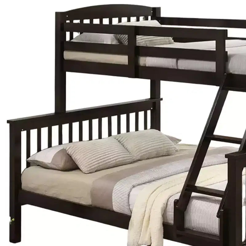 Twin/Full Bunk Bed with Ladder, Slatted, Cherry Brown, Solid Hardwood