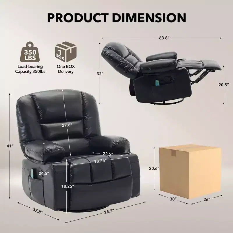360 Swivel Rocker Recliner Chair with Massage and Heating