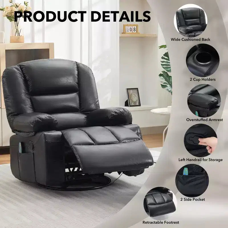 360 Swivel Rocker Recliner Chair with Massage and Heating
