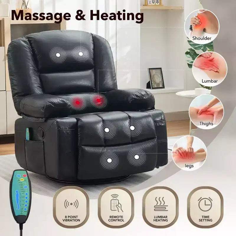 360 Swivel Rocker Recliner Chair with Massage and Heating