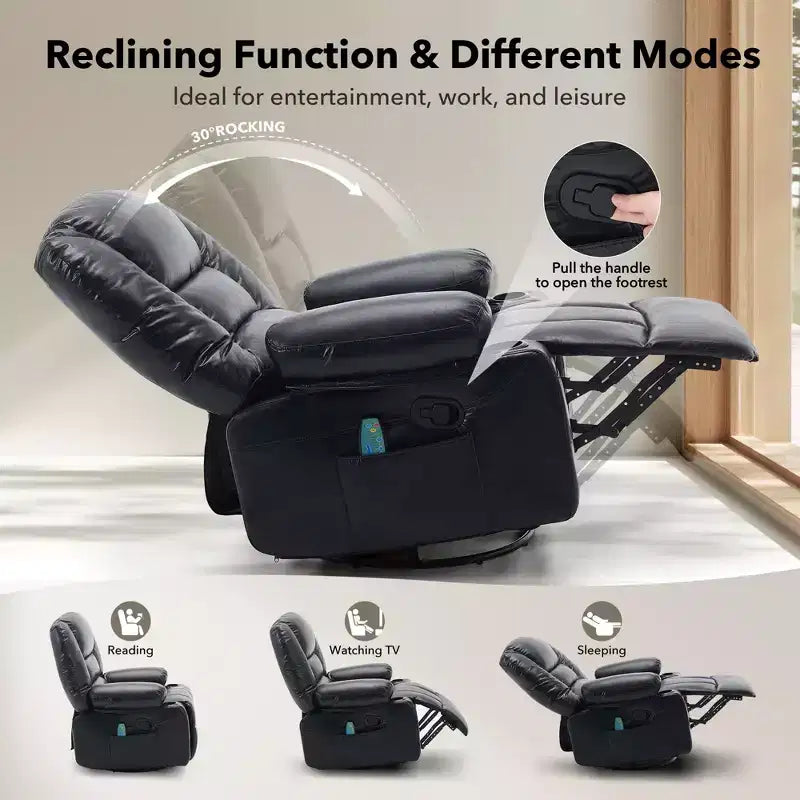 360 Swivel Rocker Recliner Chair with Massage and Heating
