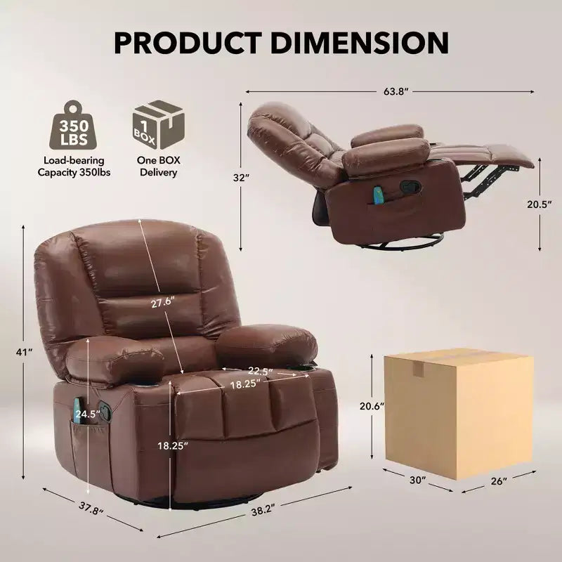 360 Swivel Rocker Recliner Chair with Massage and Heating