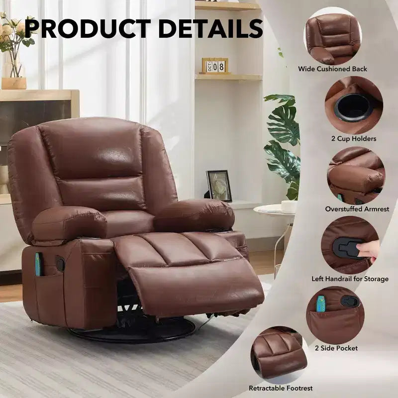 360 Swivel Rocker Recliner Chair with Massage and Heating