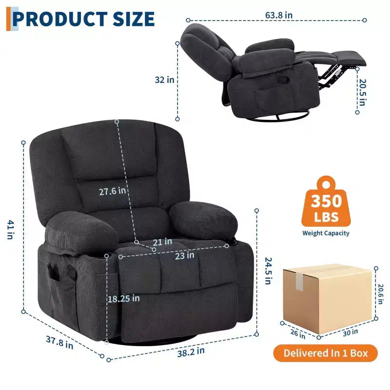 360 Swivel Rocker Recliner Chair with Massage and Heating