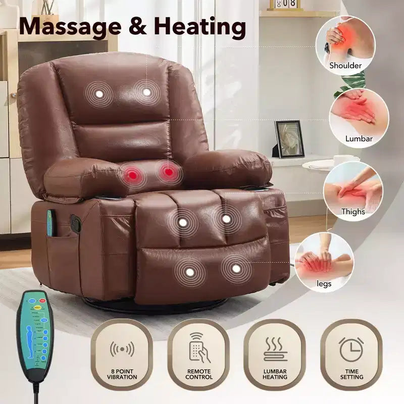 360 Swivel Rocker Recliner Chair with Massage and Heating
