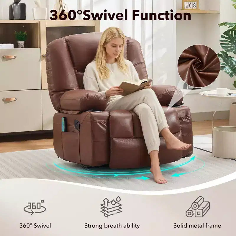 360 Swivel Rocker Recliner Chair with Massage and Heating