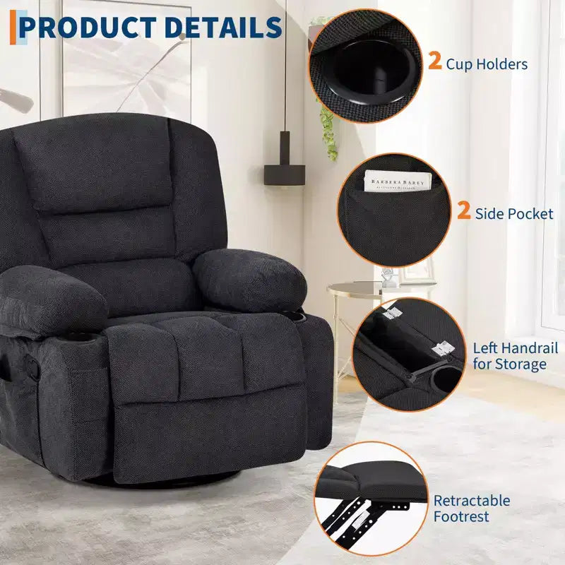 360 Swivel Rocker Recliner Chair with Massage and Heating