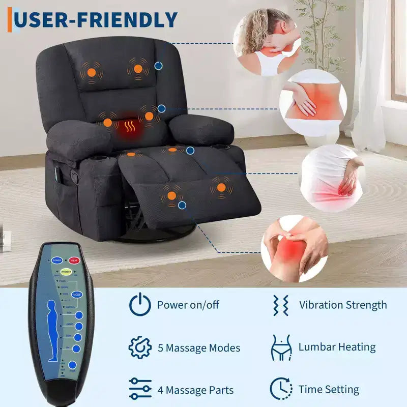 360 Swivel Rocker Recliner Chair with Massage and Heating
