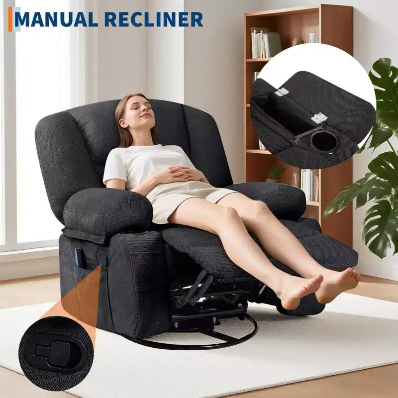 360 Swivel Rocker Recliner Chair with Massage and Heating