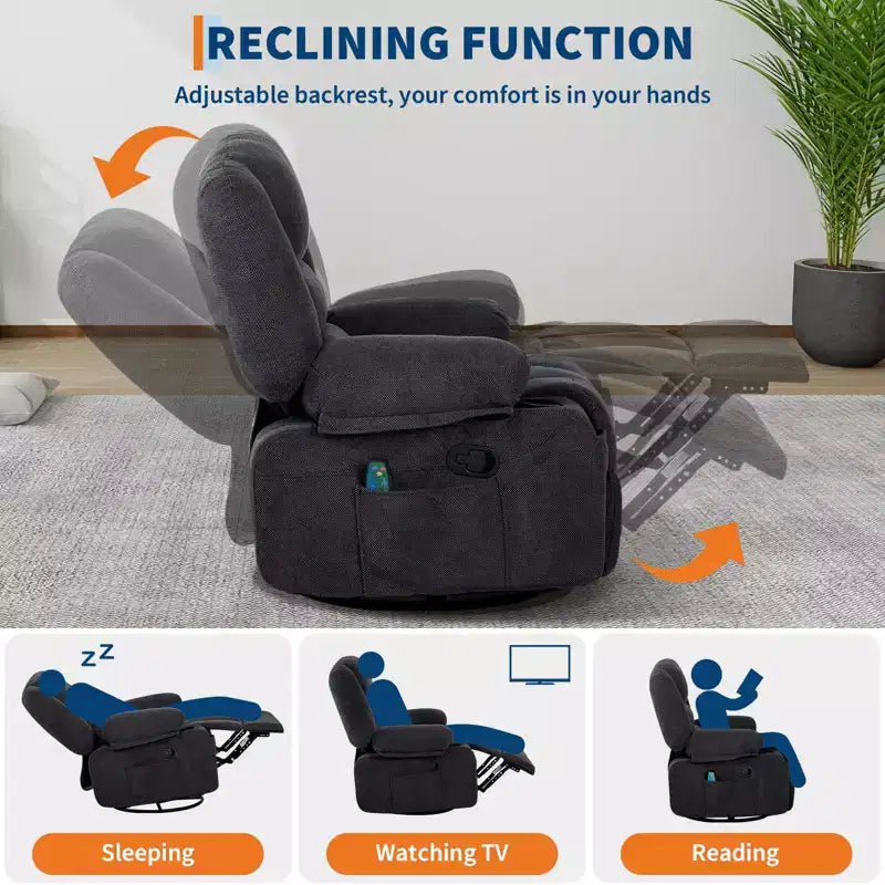 360 Swivel Rocker Recliner Chair with Massage and Heating