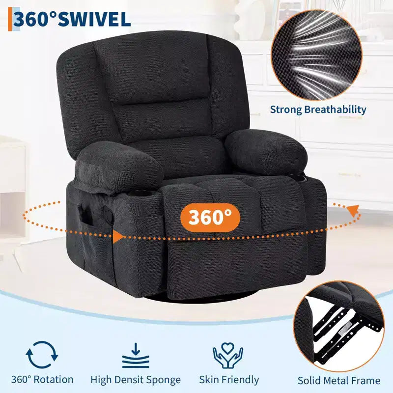360 Swivel Rocker Recliner Chair with Massage and Heating