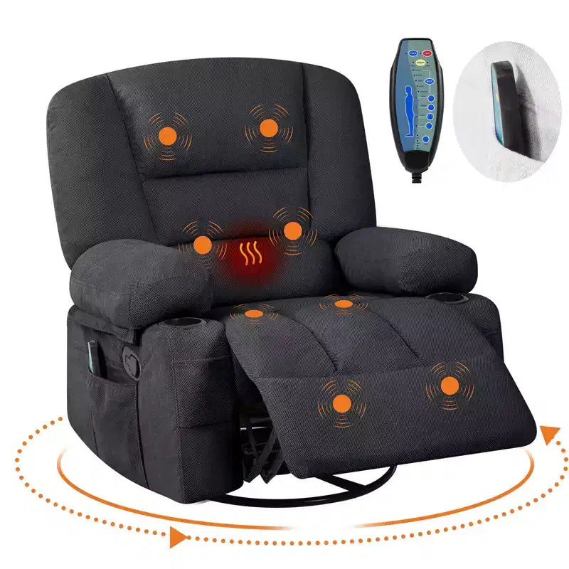 360 Swivel Rocker Recliner Chair with Massage and Heating