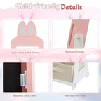 Kids MDF Bunny Jewelry Cabinet with Mirror – Pink, 1 Door & 1 Fabric Drawer