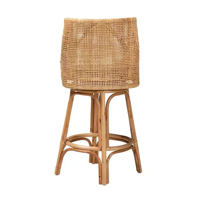Bohemian Rattan Bar Stool with Cushion – Natural Brown & White