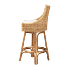 Bohemian Rattan Bar Stool with Cushion – Natural Brown & White