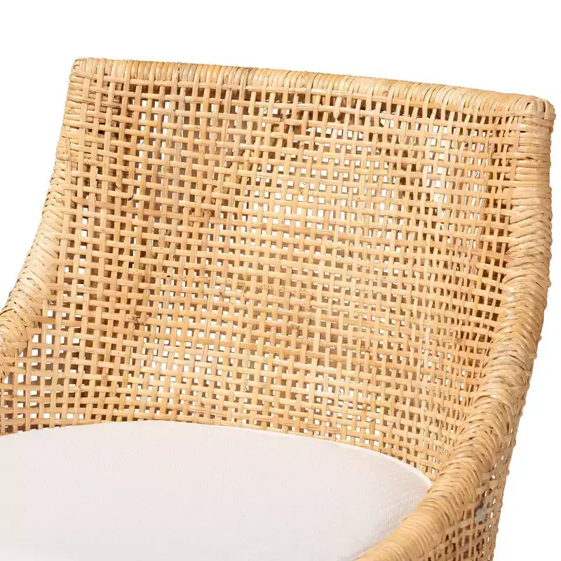 Bohemian Rattan Bar Stool with Cushion – Natural Brown & White