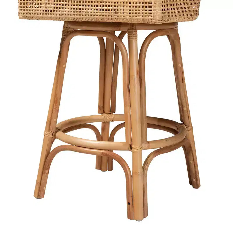 Bohemian Rattan Bar Stool with Cushion – Natural Brown & White