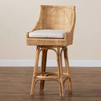 Bohemian Rattan Bar Stool with Cushion – Natural Brown & White