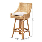 Bohemian Rattan Bar Stool with Cushion – Natural Brown & White