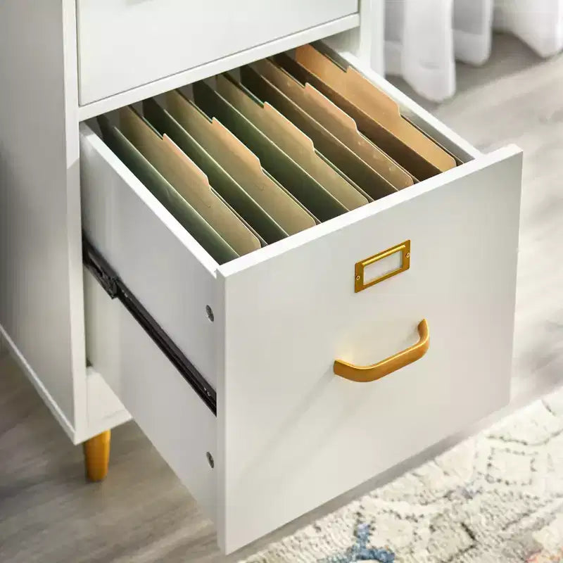 4-Drawer Filing Cabinet – White with Gold-Tone Hardware