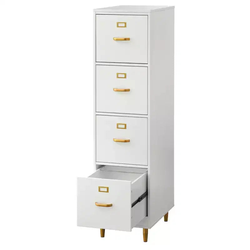 4-Drawer Filing Cabinet – White with Gold-Tone Hardware