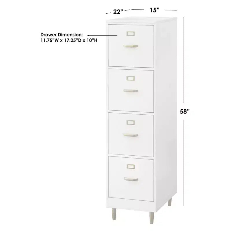 4-Drawer Filing Cabinet – White with Gold-Tone Hardware