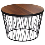 Round Coffee Table with Geometric Metal Base (Brown/Black)