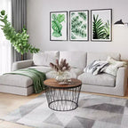 Round Coffee Table with Geometric Metal Base (Brown/Black)