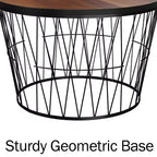 Round Coffee Table with Geometric Metal Base (Brown/Black)