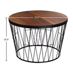 Round Coffee Table with Geometric Metal Base (Brown/Black)