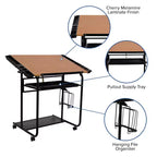Adjustable Drawing and Drafting Table with Dual Wheel Casters