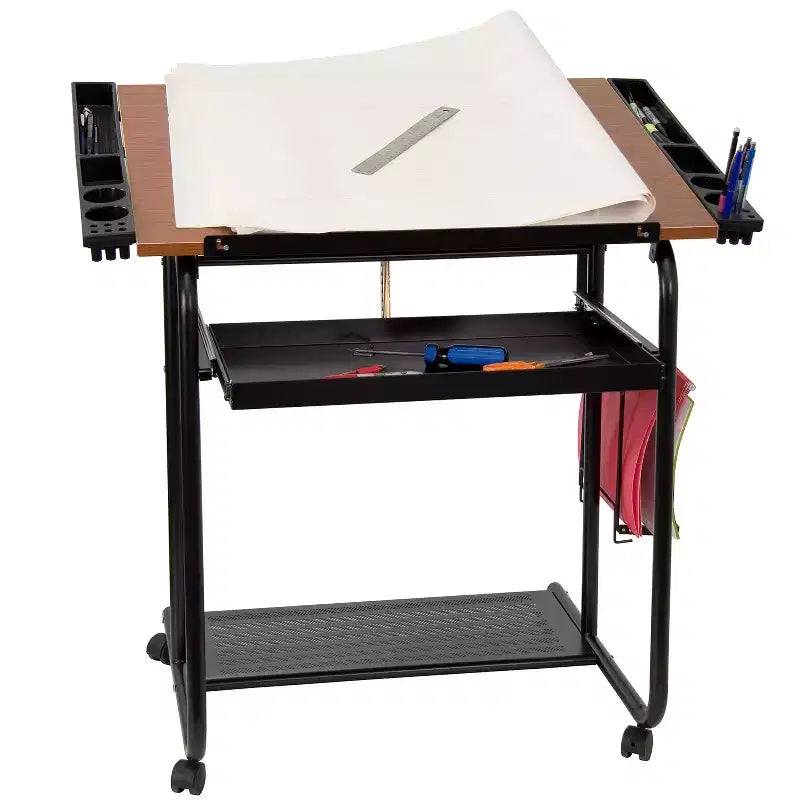Adjustable Drawing and Drafting Table with Dual Wheel Casters