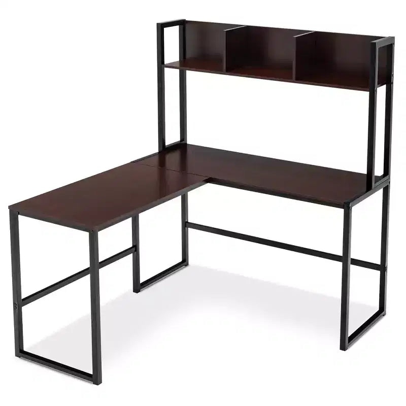 55'' L-Shaped Corner Desk with Open Storage Hutch