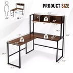 55'' L-Shaped Corner Desk with Open Storage Hutch