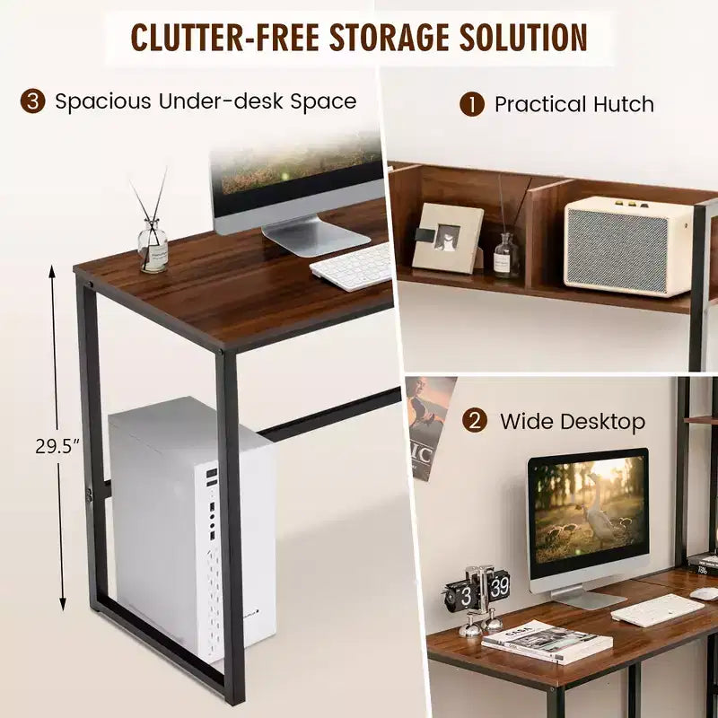 55'' L-Shaped Corner Desk with Open Storage Hutch