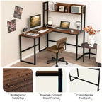 55'' L-Shaped Corner Desk with Open Storage Hutch