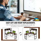 55'' L-Shaped Corner Desk with Open Storage Hutch