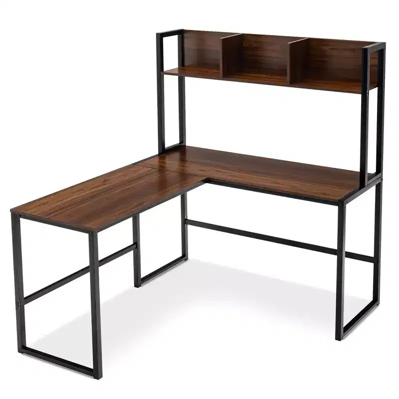 55'' L-Shaped Corner Desk with Open Storage Hutch