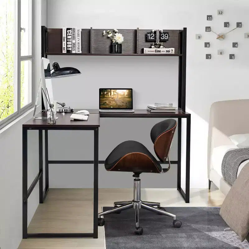 55'' L-Shaped Corner Desk with Open Storage Hutch