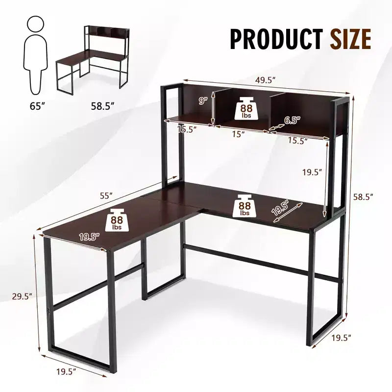 55'' L-Shaped Corner Desk with Open Storage Hutch
