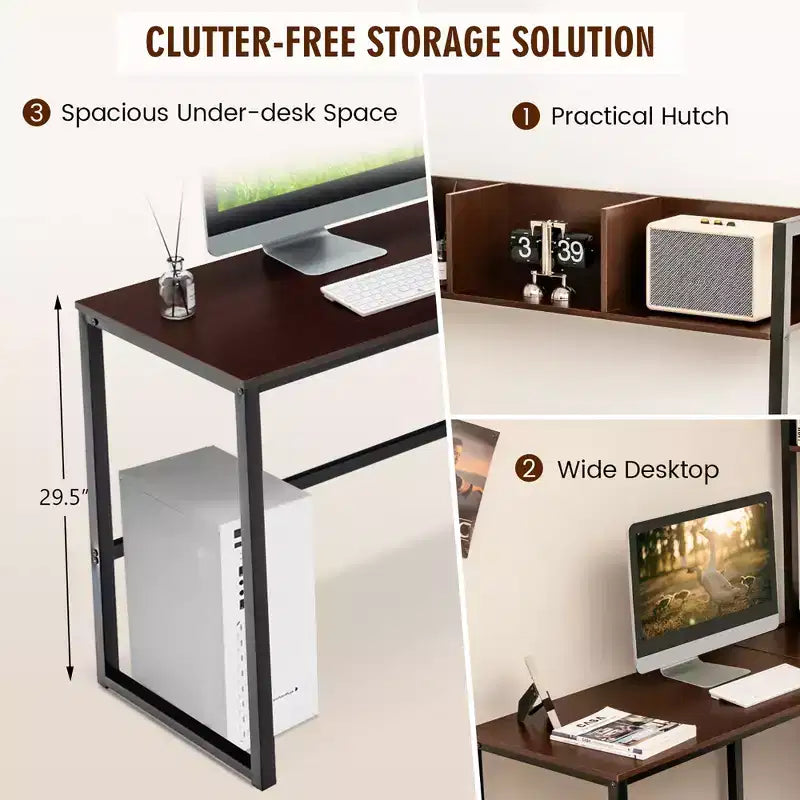 55'' L-Shaped Corner Desk with Open Storage Hutch