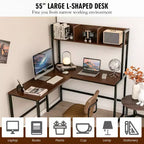 55'' L-Shaped Corner Desk with Open Storage Hutch